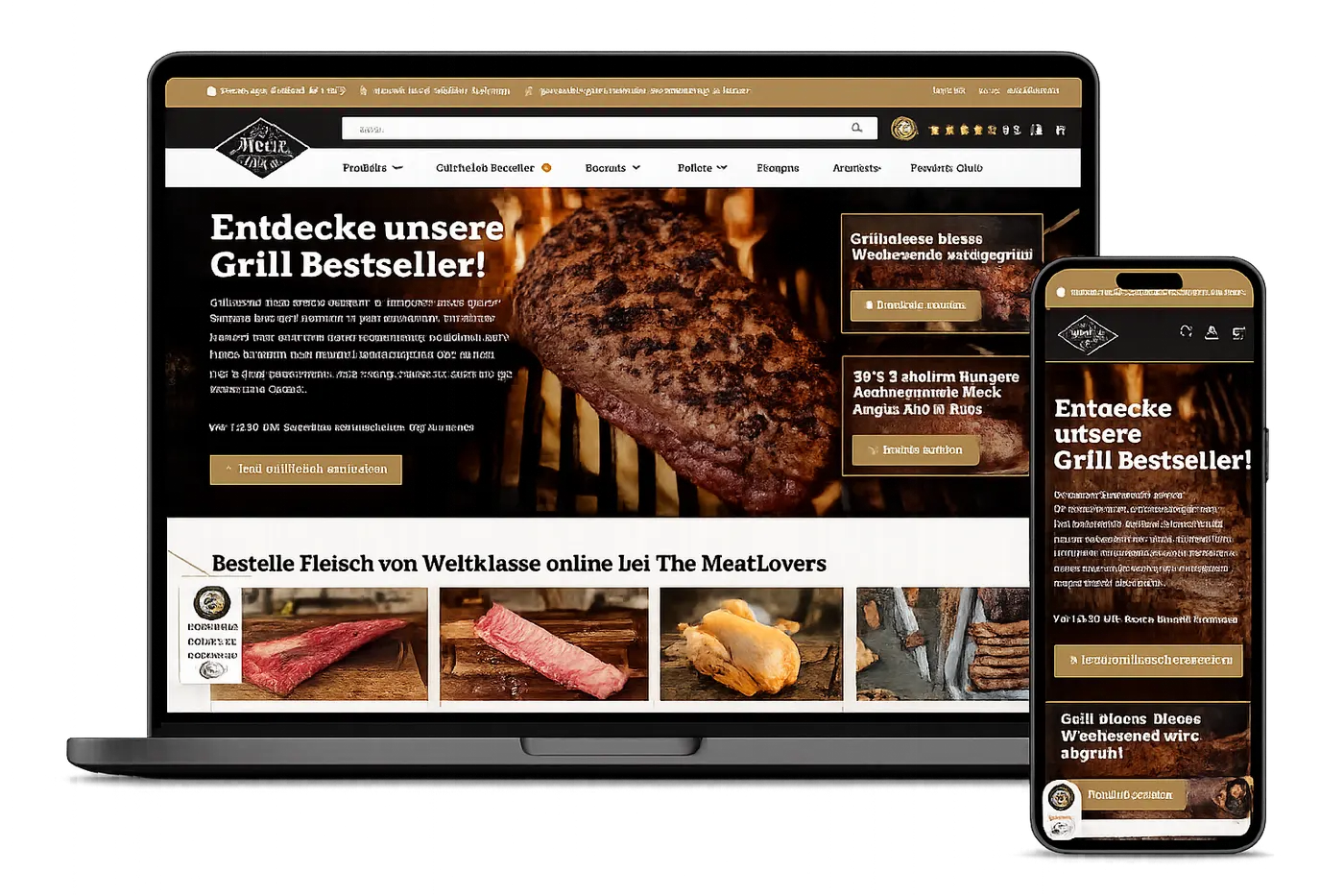 The Meatlovers store shown on laptop and phone mockup
